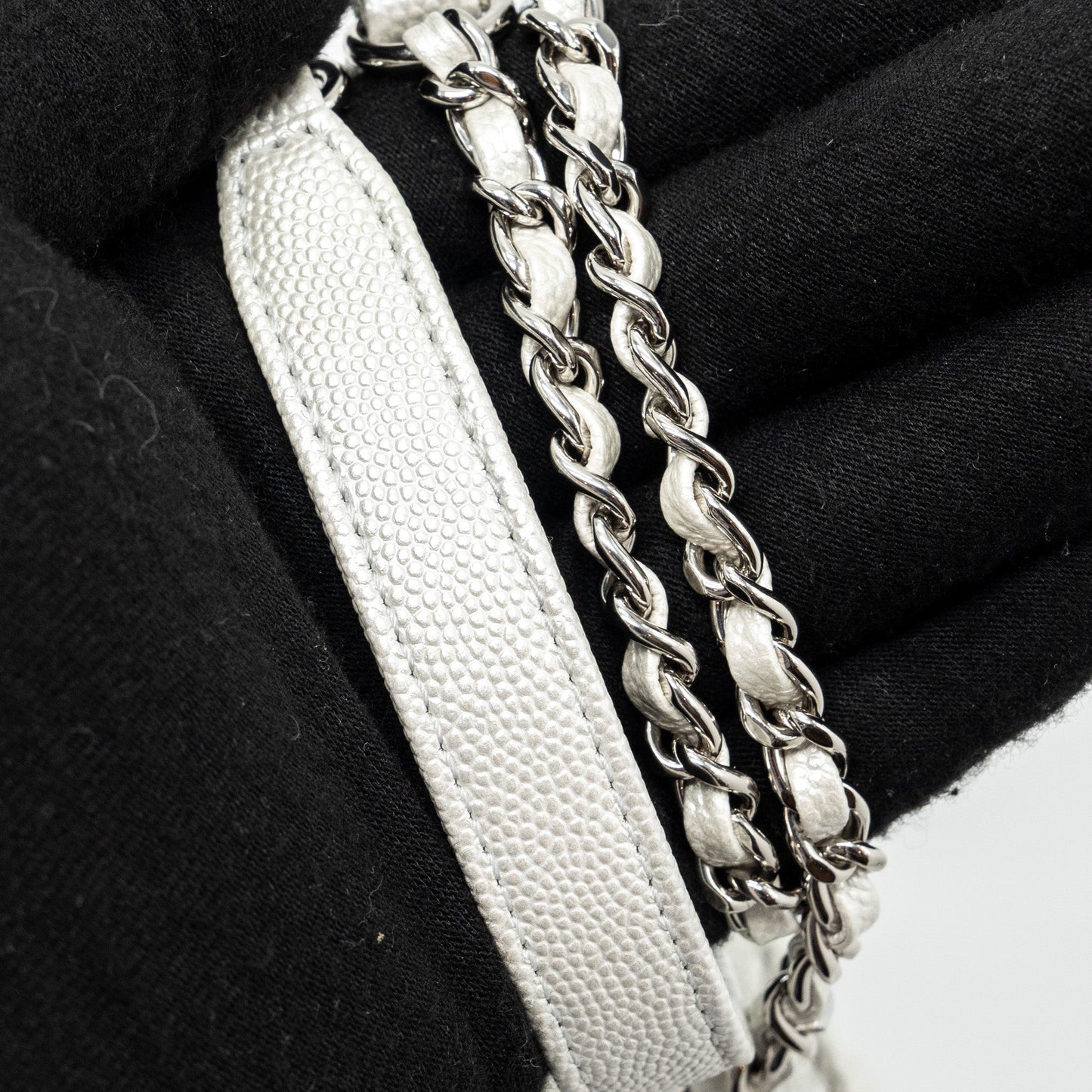 Chanel chevron small coco handle caviar iridescent white