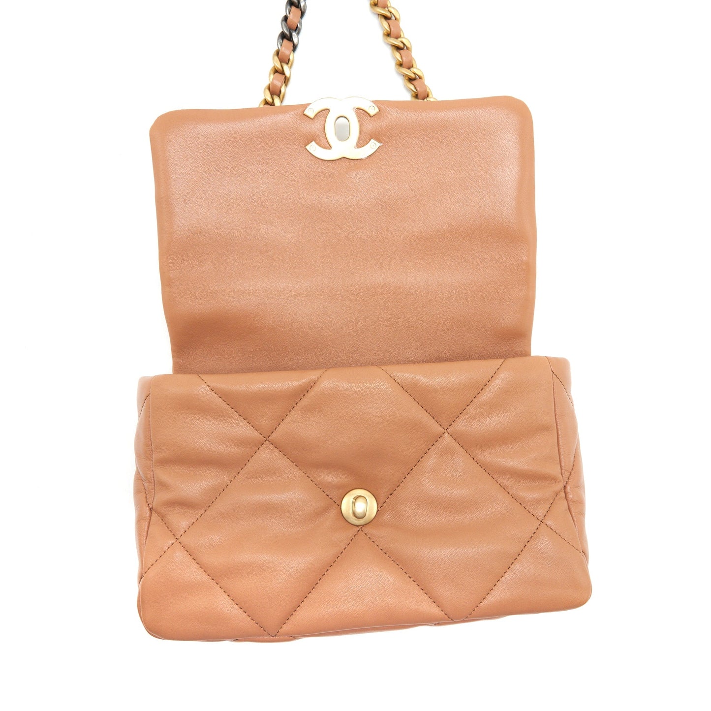 Chanel 21K Small 19 Flap Bag Lambskin Caramel
