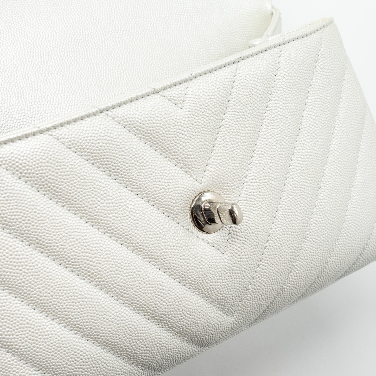 Chanel chevron small coco handle caviar iridescent white