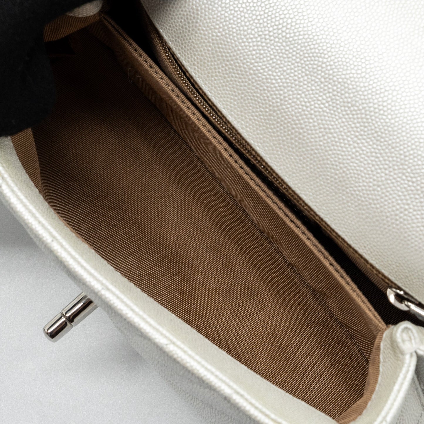 Chanel chevron small coco handle caviar iridescent white