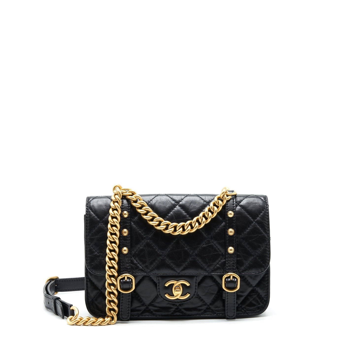 Chanel 21B Messenger Bag Calfskin Black
