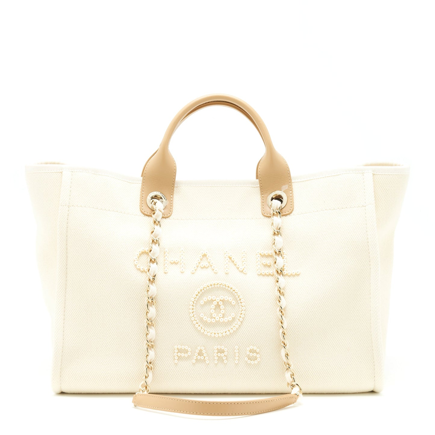 Chanel Deauville Tote Bag Canvas Light Beige L