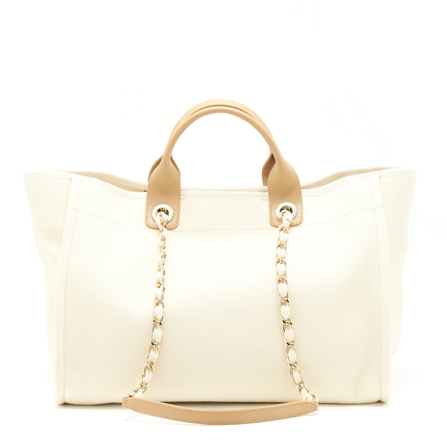 Chanel Deauville Tote Bag Canvas Light Beige L