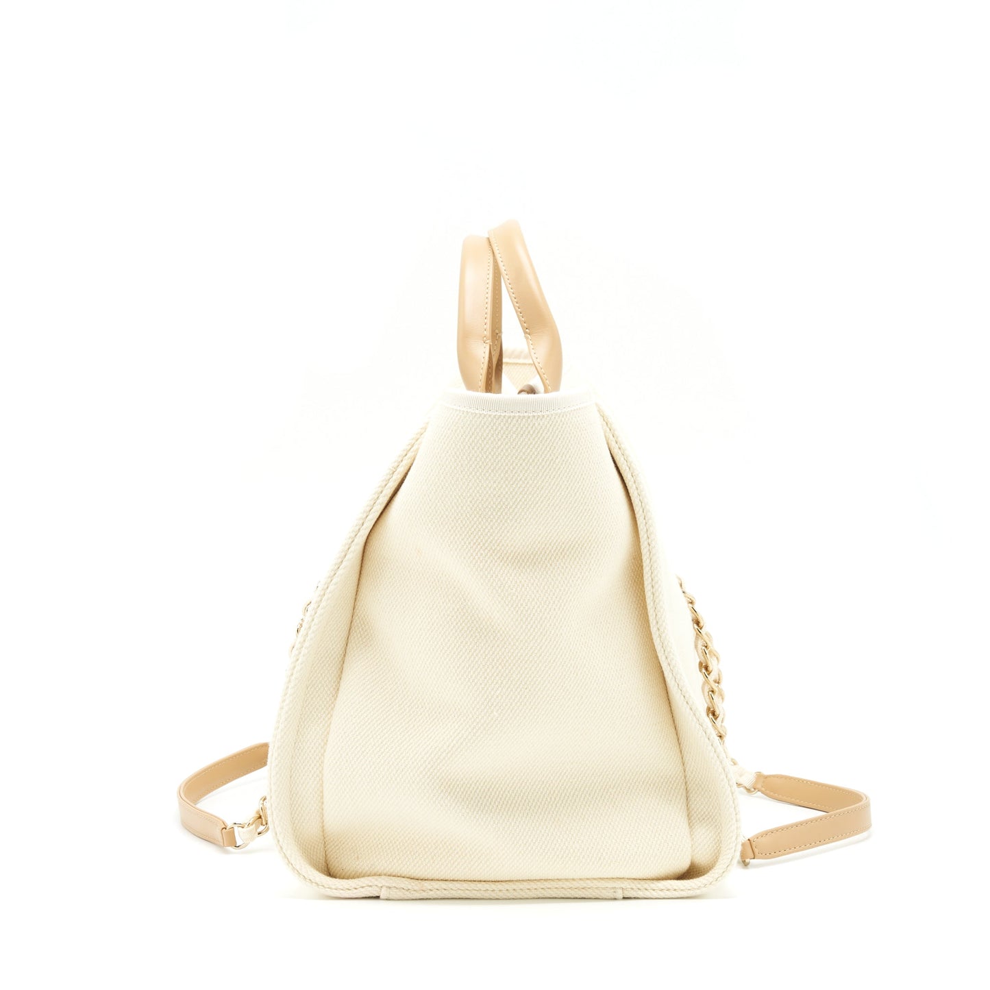 Chanel Deauville Tote Bag Canvas Light Beige L