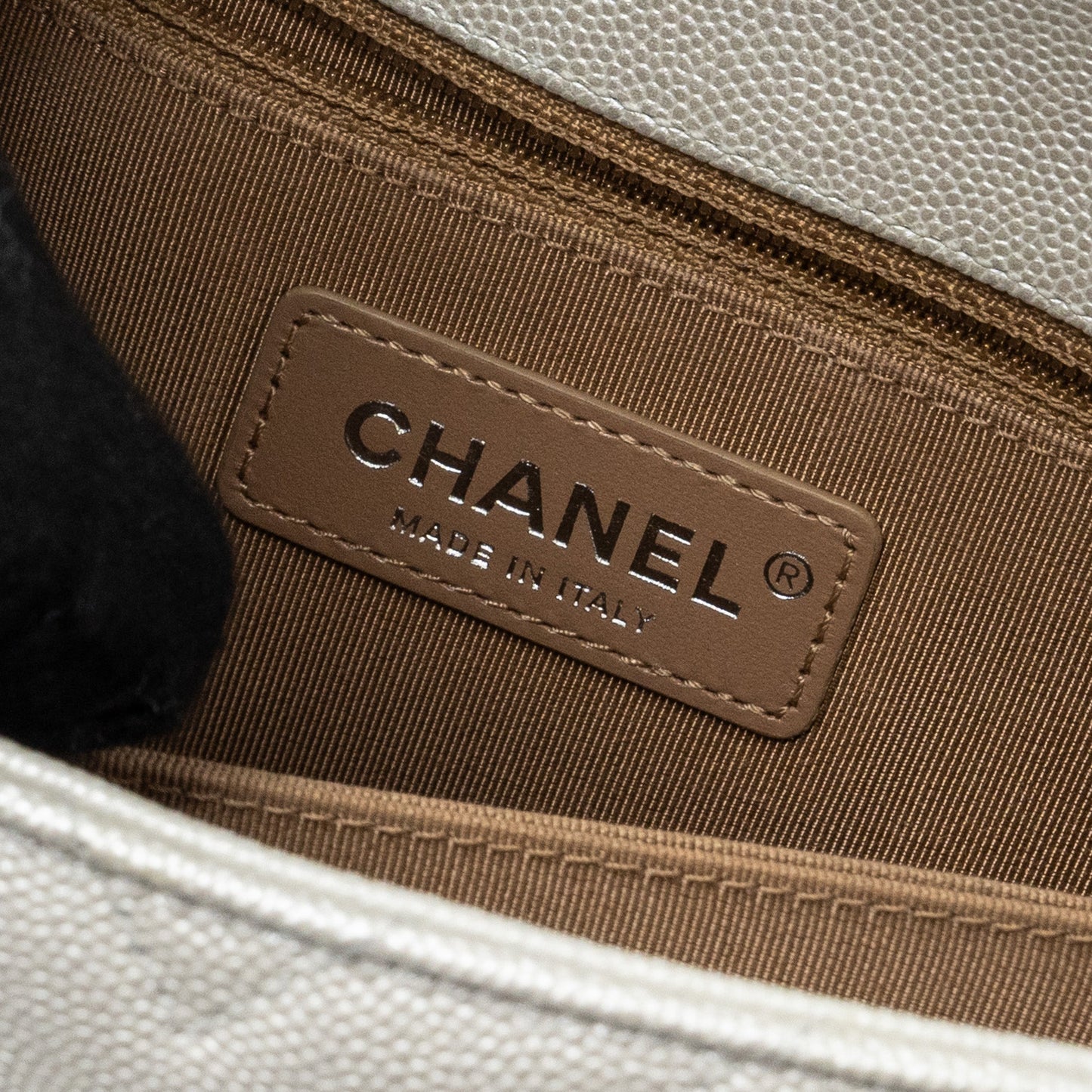 Chanel chevron small coco handle caviar iridescent white