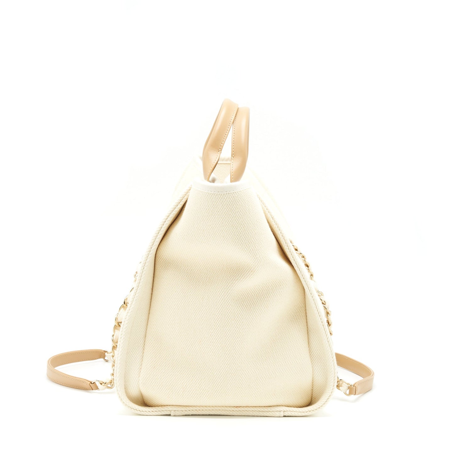 Chanel Deauville Tote Bag Canvas Light Beige L