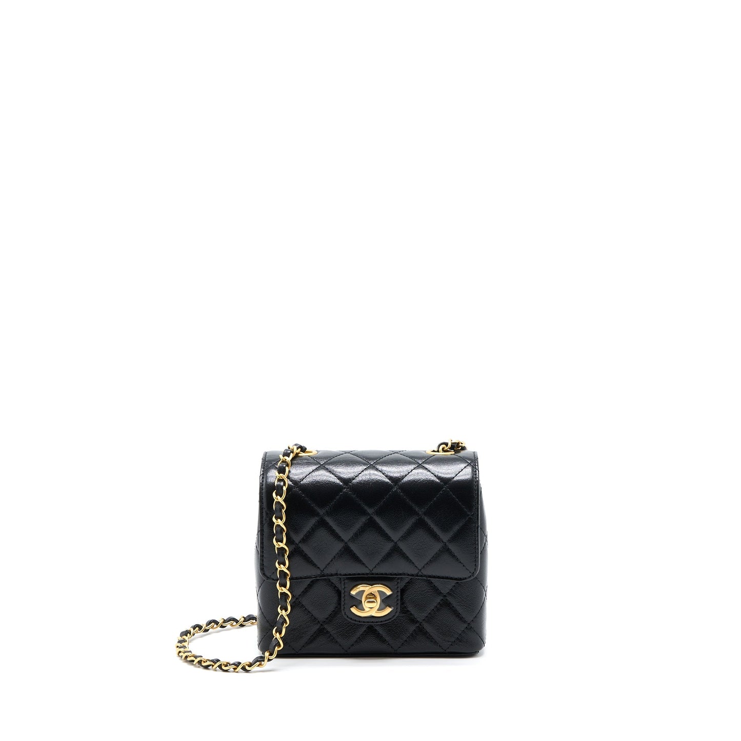 Chanel 22K Retro Classic New Mini Square Flap Bag Goatskin Black (Microchip)