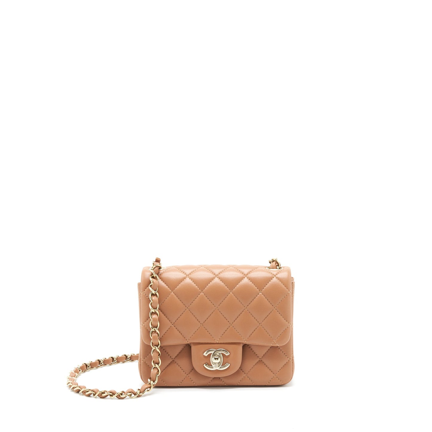 Chanel 22S Mini Square Flap Bag Lambskin Caramel L