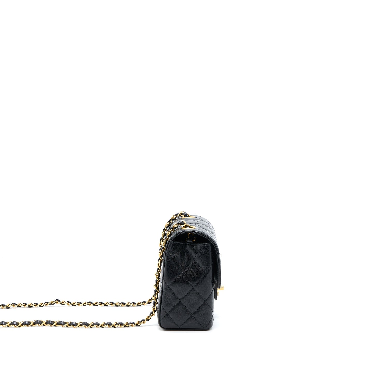 Chanel 22K Retro Classic New Mini Square Flap Bag Goatskin Black (Microchip)