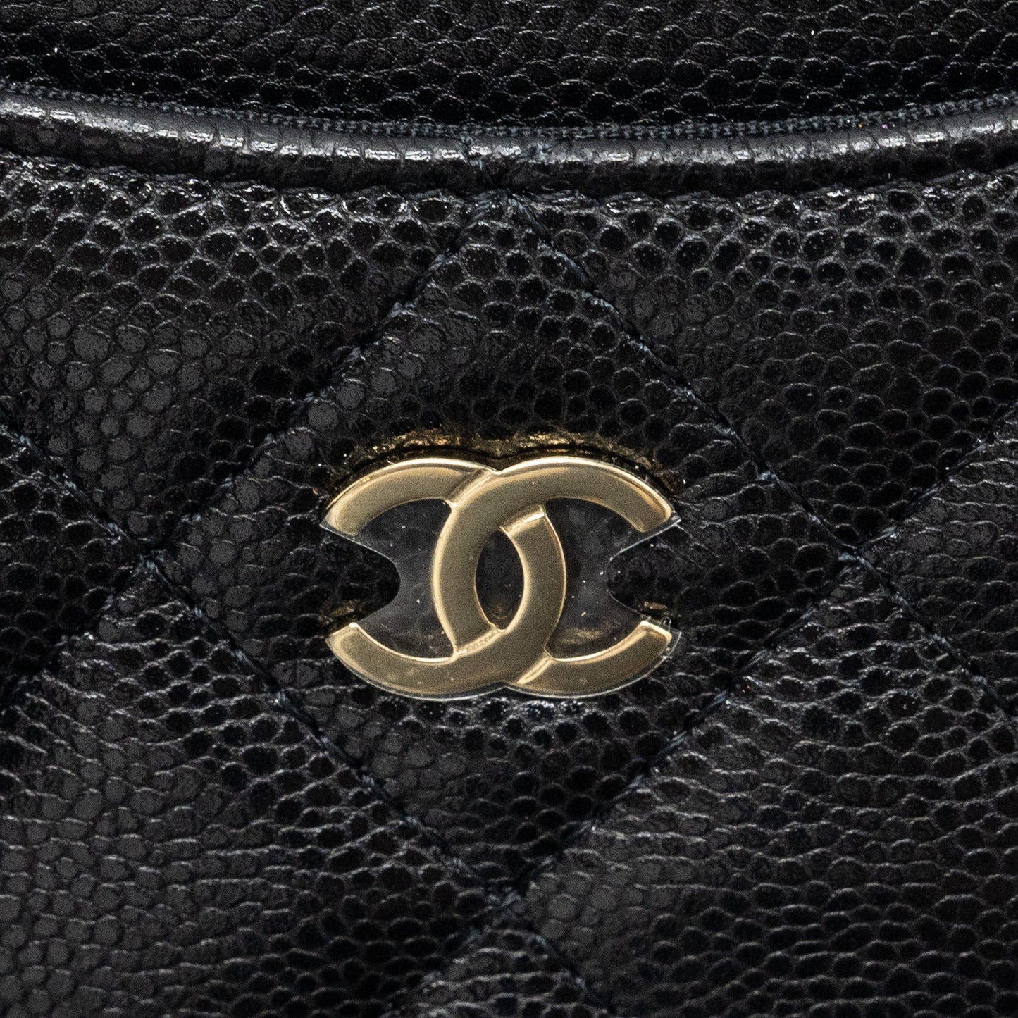 Chanel square zipper pouch card holder caviar Black L (microchip)