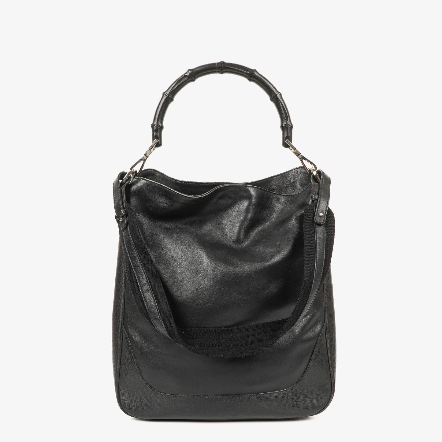 Gucci Bamboo Top Handle Black Lerahter Hobo Bag