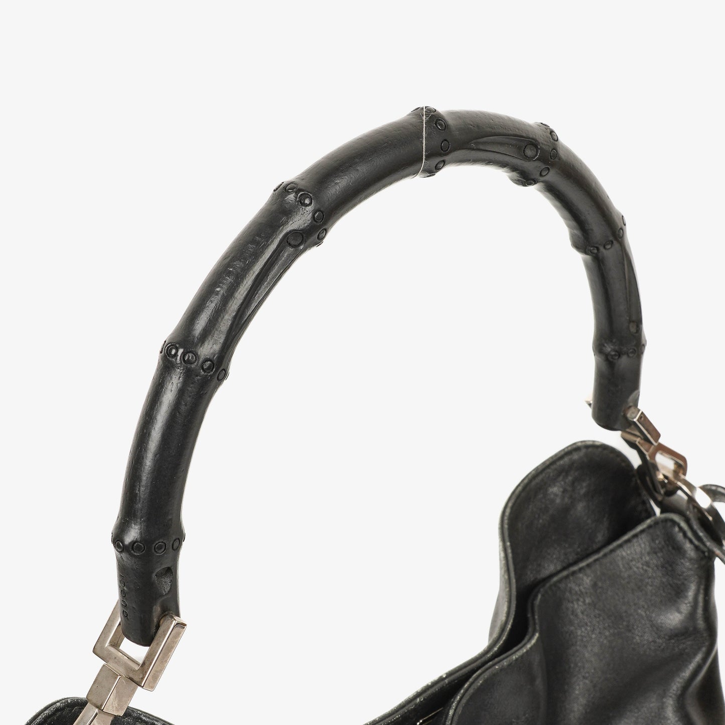 Gucci Bamboo Top Handle Black Lerahter Hobo Bag