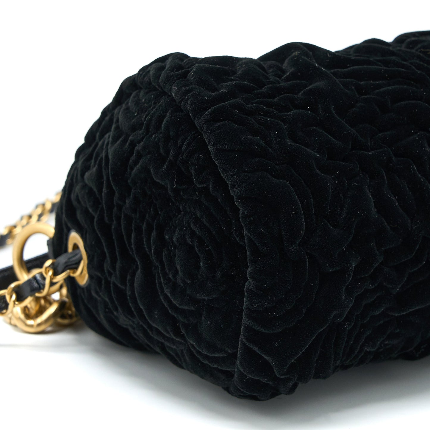 Chanel Mini Boston Bag with Chain Camellia Velvet Black  (Microchip)
