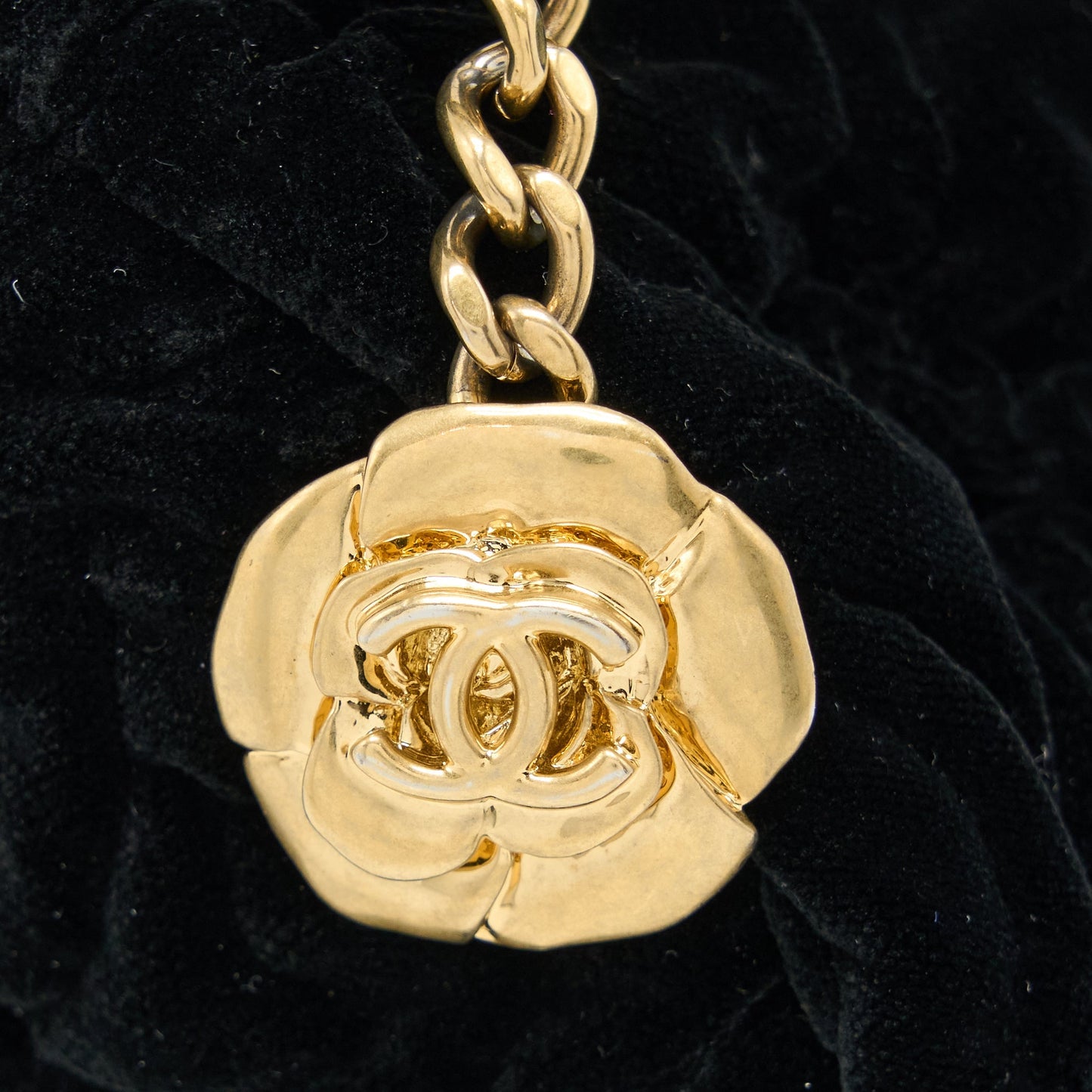 Chanel Mini Boston Bag with Chain Camellia Velvet Black  (Microchip)