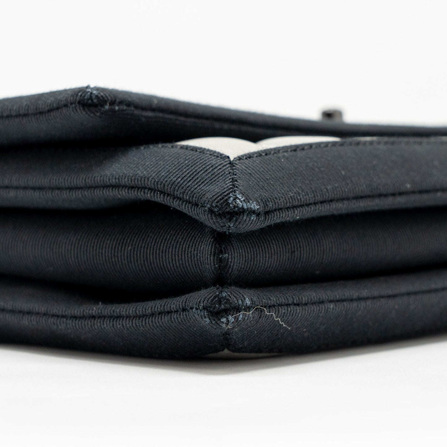 Chanel quilted flap with fabric edge lambskin grey/ black with black hardware