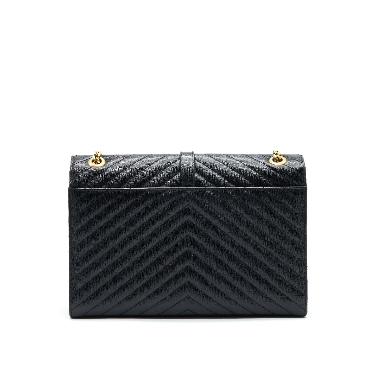 Saint Laurent / Large Envelope Chain Flap Purse in Black Grain de Poudre