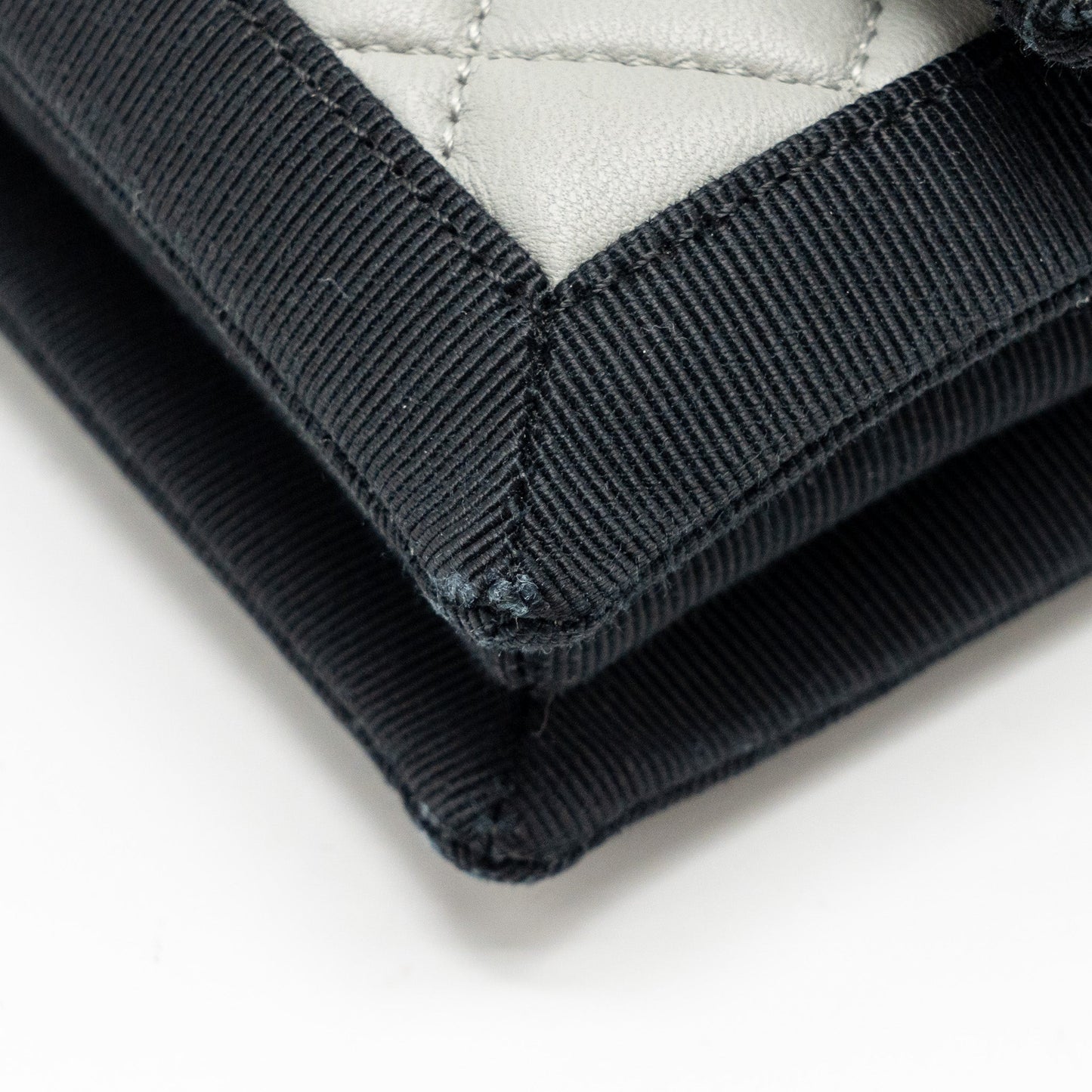 Chanel quilted flap with fabric edge lambskin grey/ black with black hardware