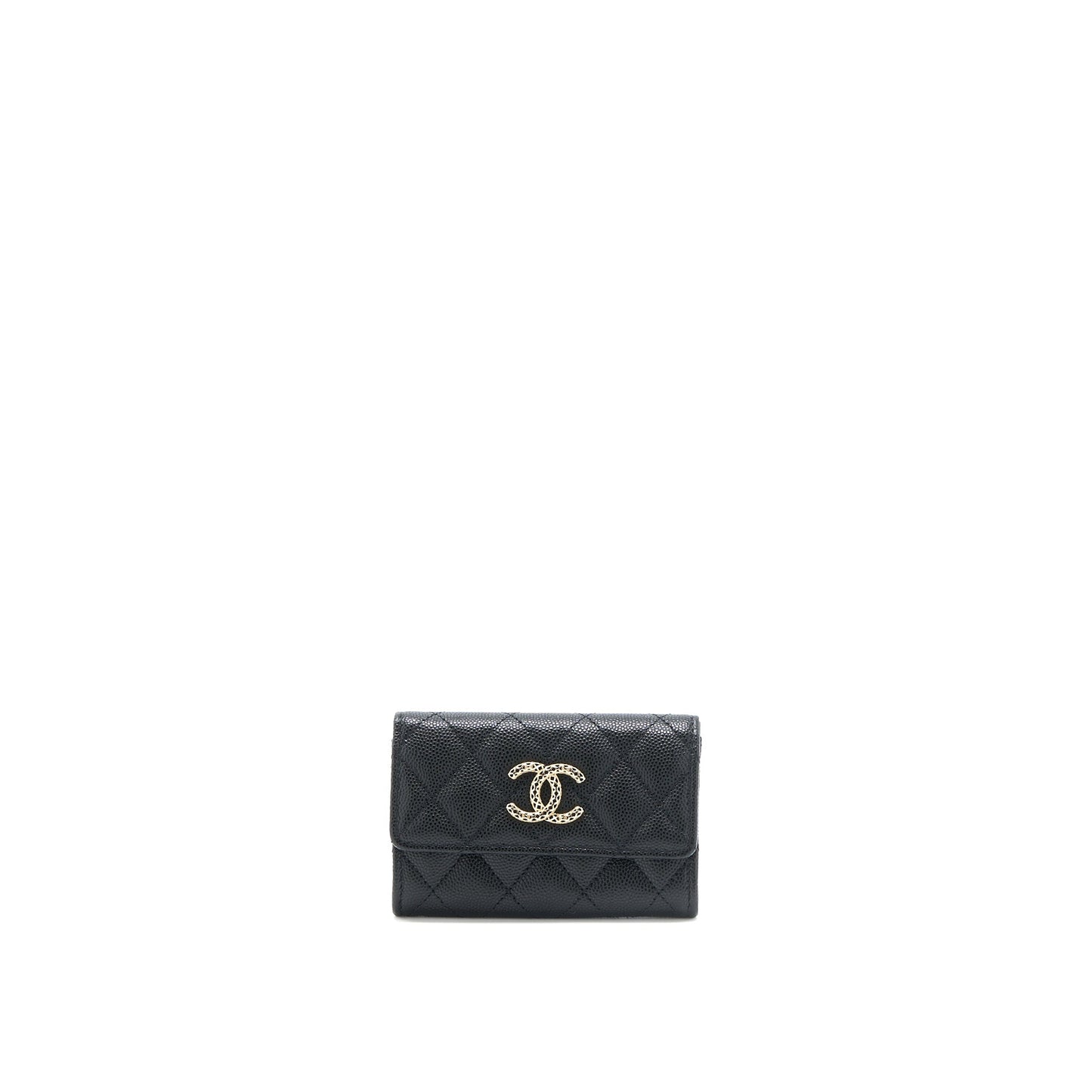 Chanel 23P Detail CC Logo Flap Card Holder Caviar Black L (Microchip)
