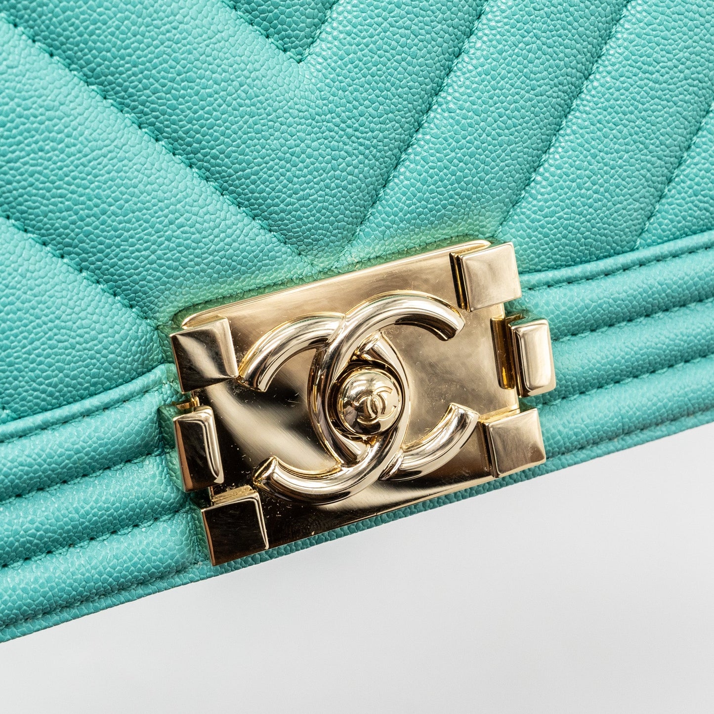 Chanel Chevron small boy bag caviar light green L