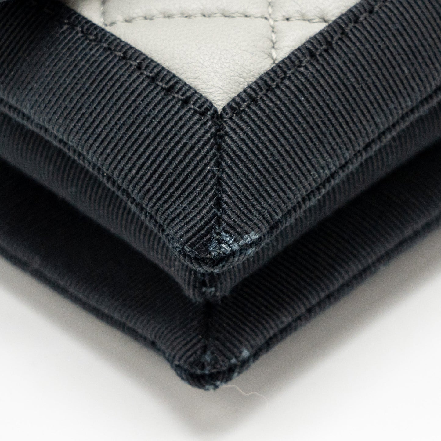 Chanel quilted flap with fabric edge lambskin grey/ black with black hardware
