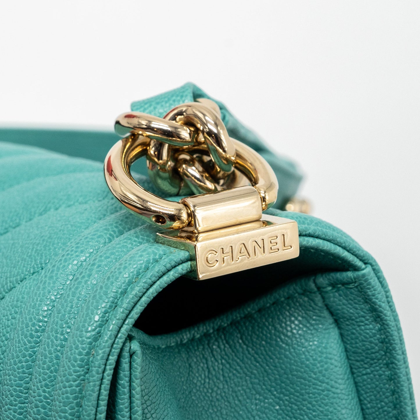 Chanel Chevron small boy bag caviar light green L