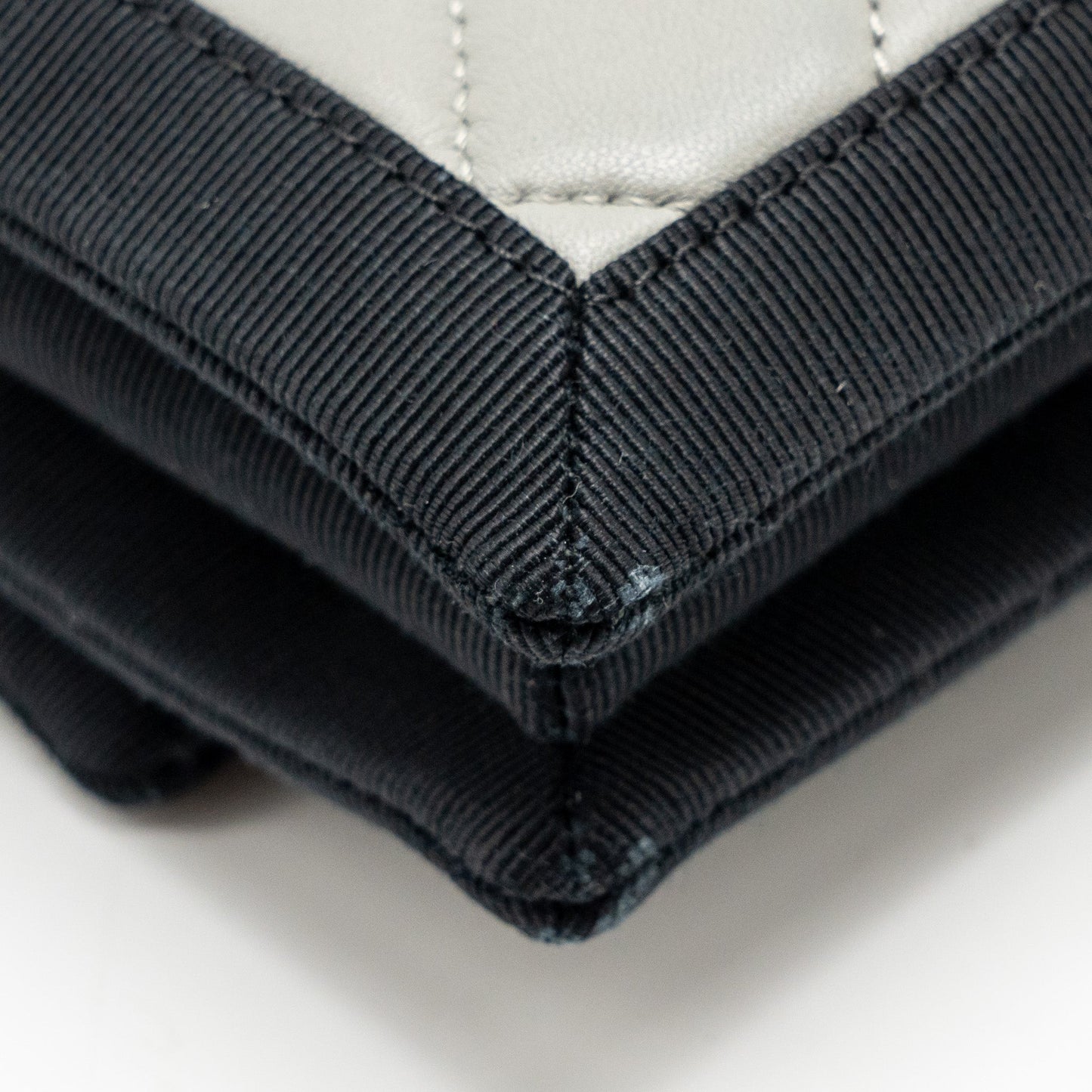 Chanel quilted flap with fabric edge lambskin grey/ black with black hardware
