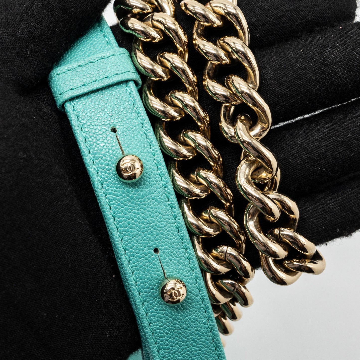 Chanel Chevron small boy bag caviar light green L