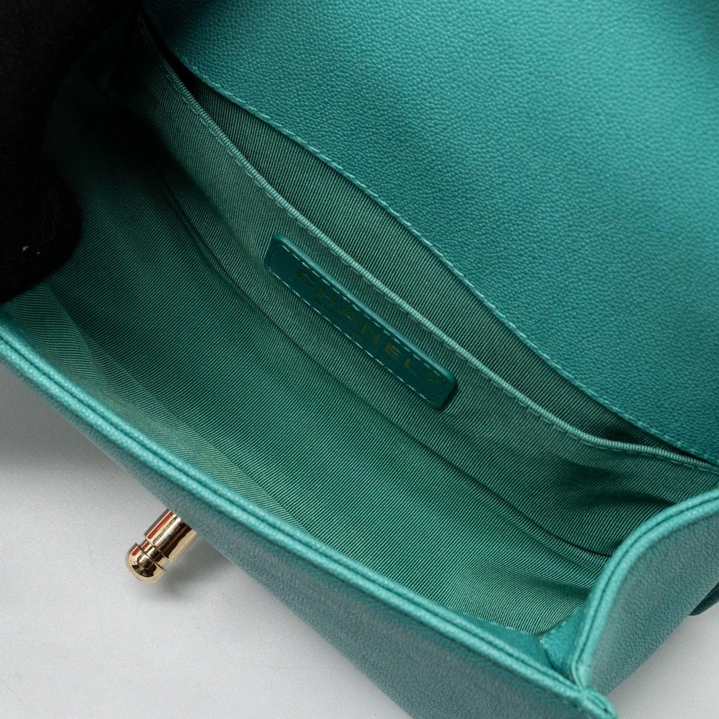 Chanel Chevron small boy bag caviar light green L