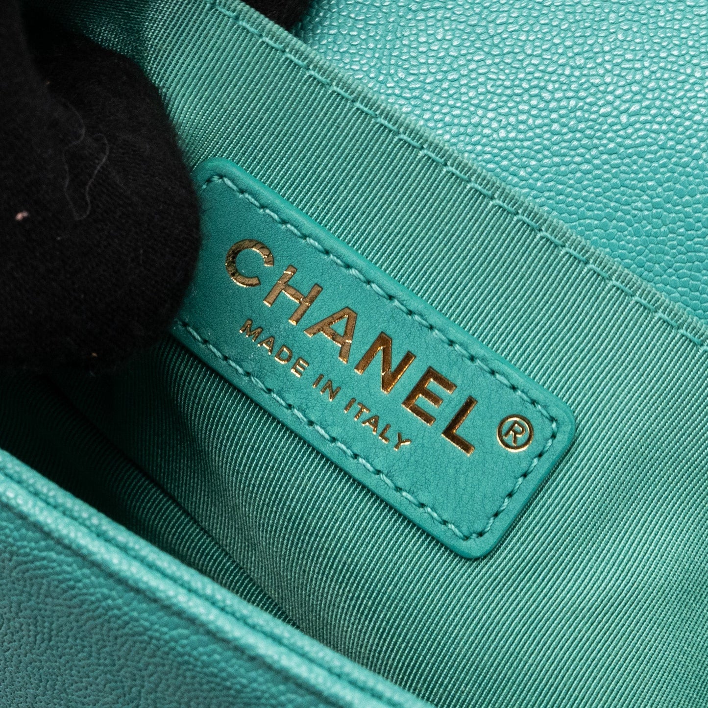 Chanel Chevron small boy bag caviar light green L