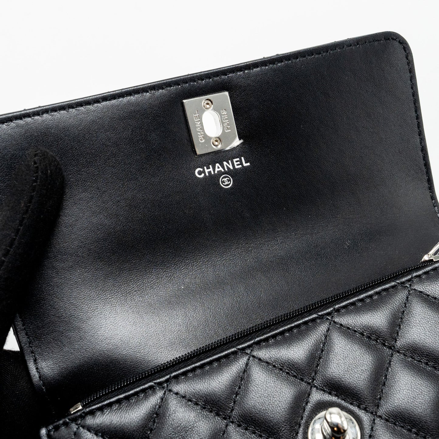 Chanel Top Handle Mini Wallet On Chain Flap Bag Lambskin Black  (Microchip)