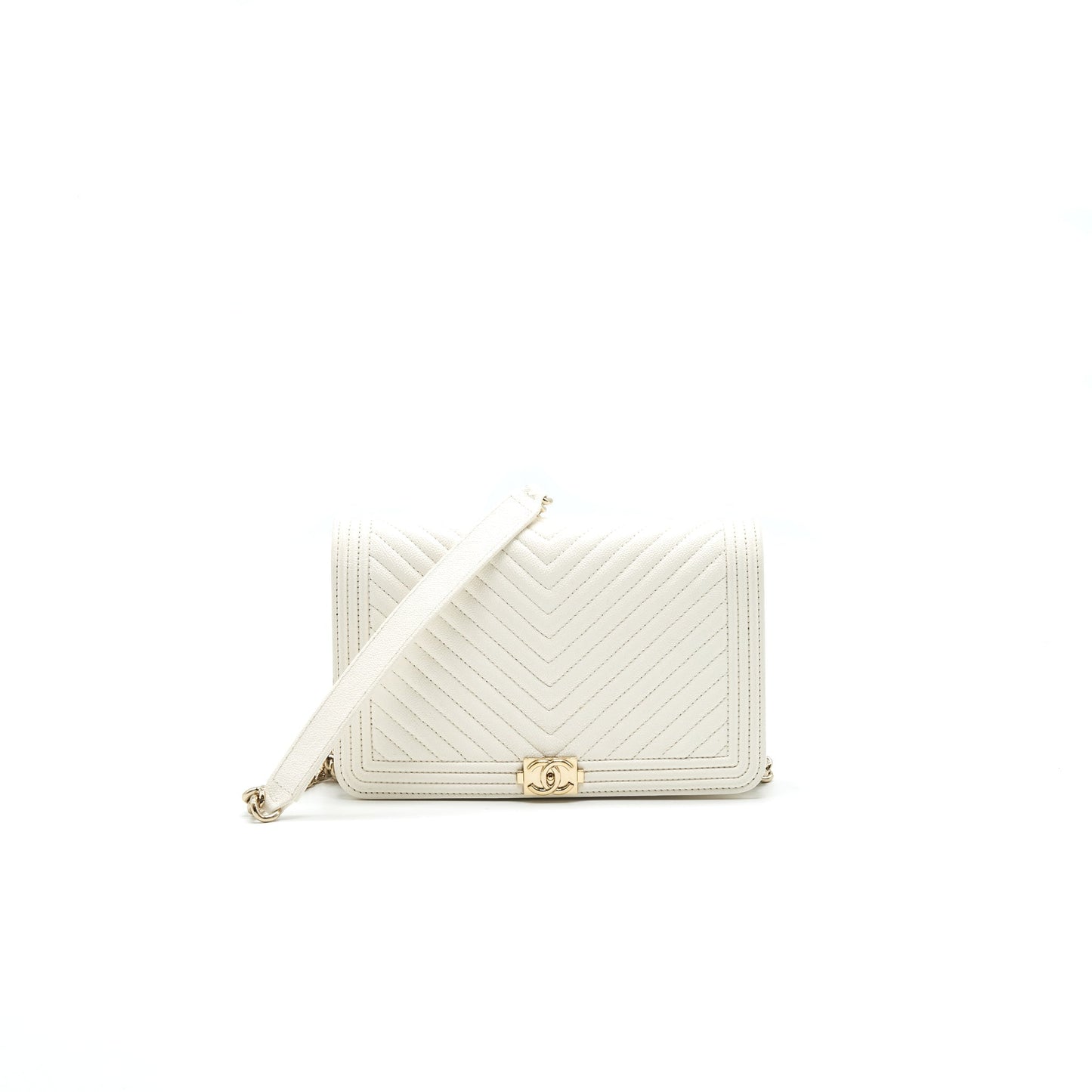 Chanel Chevron Caviar Wallet on Chain Ivory LGHW Crossbody