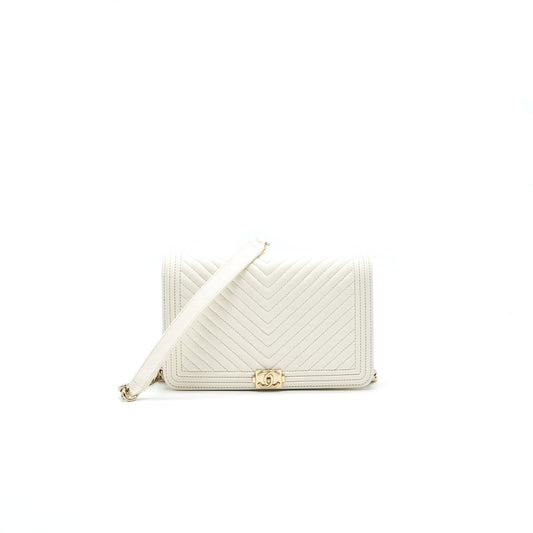 Chanel Chevron Caviar Wallet on Chain Ivory LGHW Crossbody