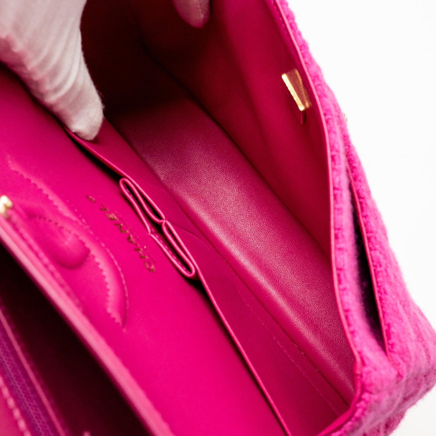 Chanel Medium Classic Double Flap Bag Tweed Pink L (Microchip)