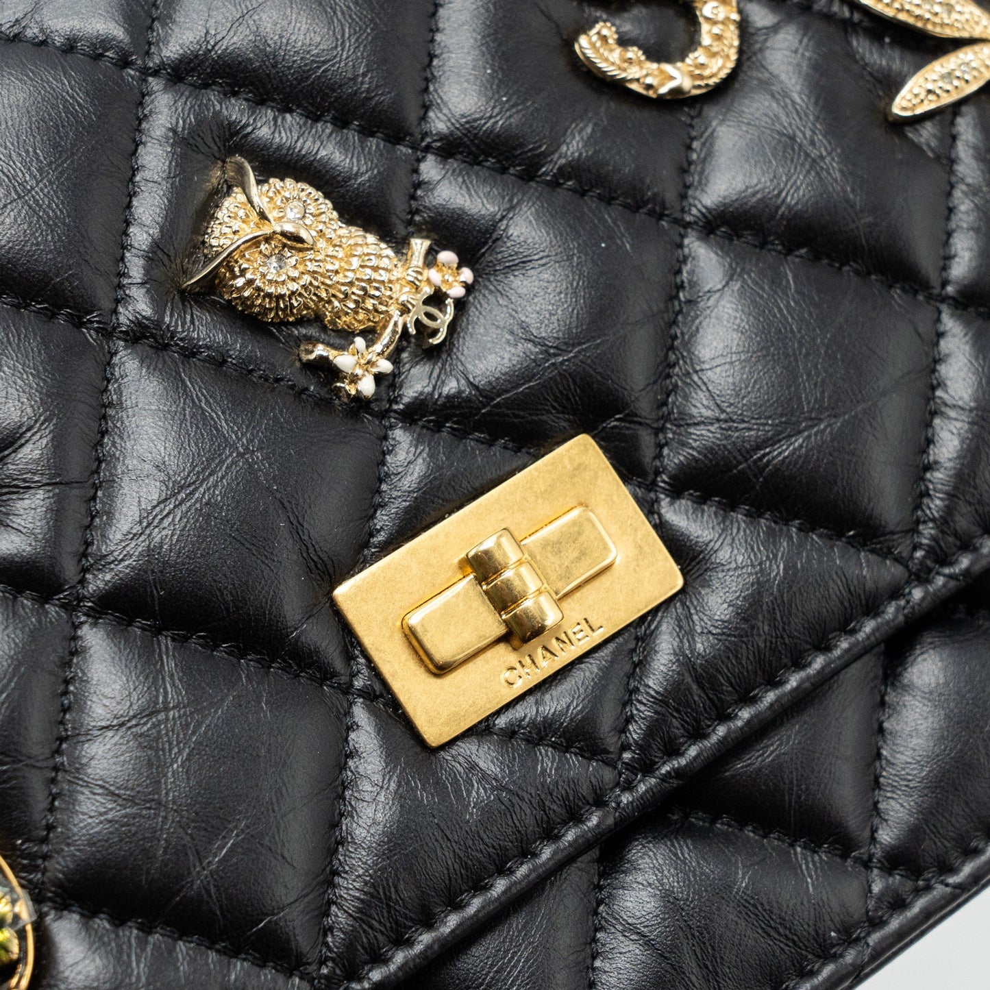 Chanel 2.55 Reissue Lucky Charms Wallet On Chain Aged Calfskin Black