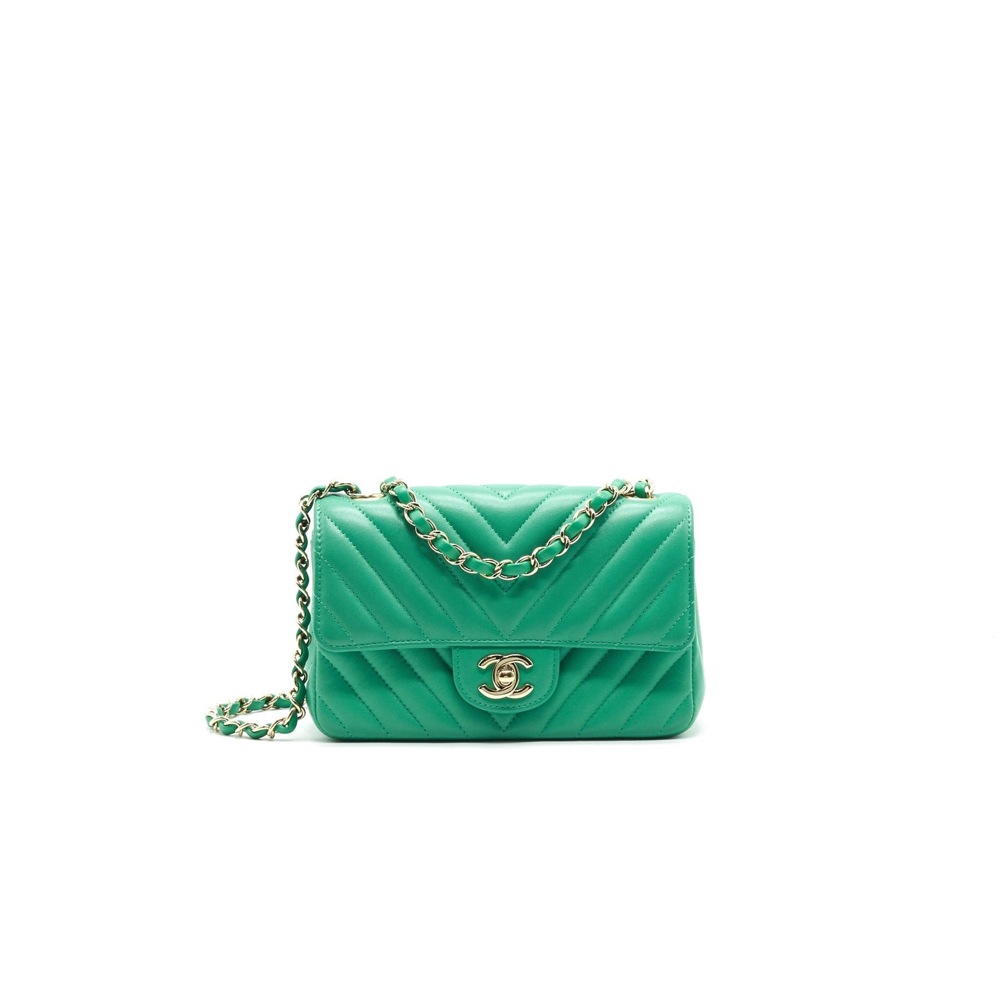 Chanel Chevron Mini Rectangular Green with LGHW Handbag