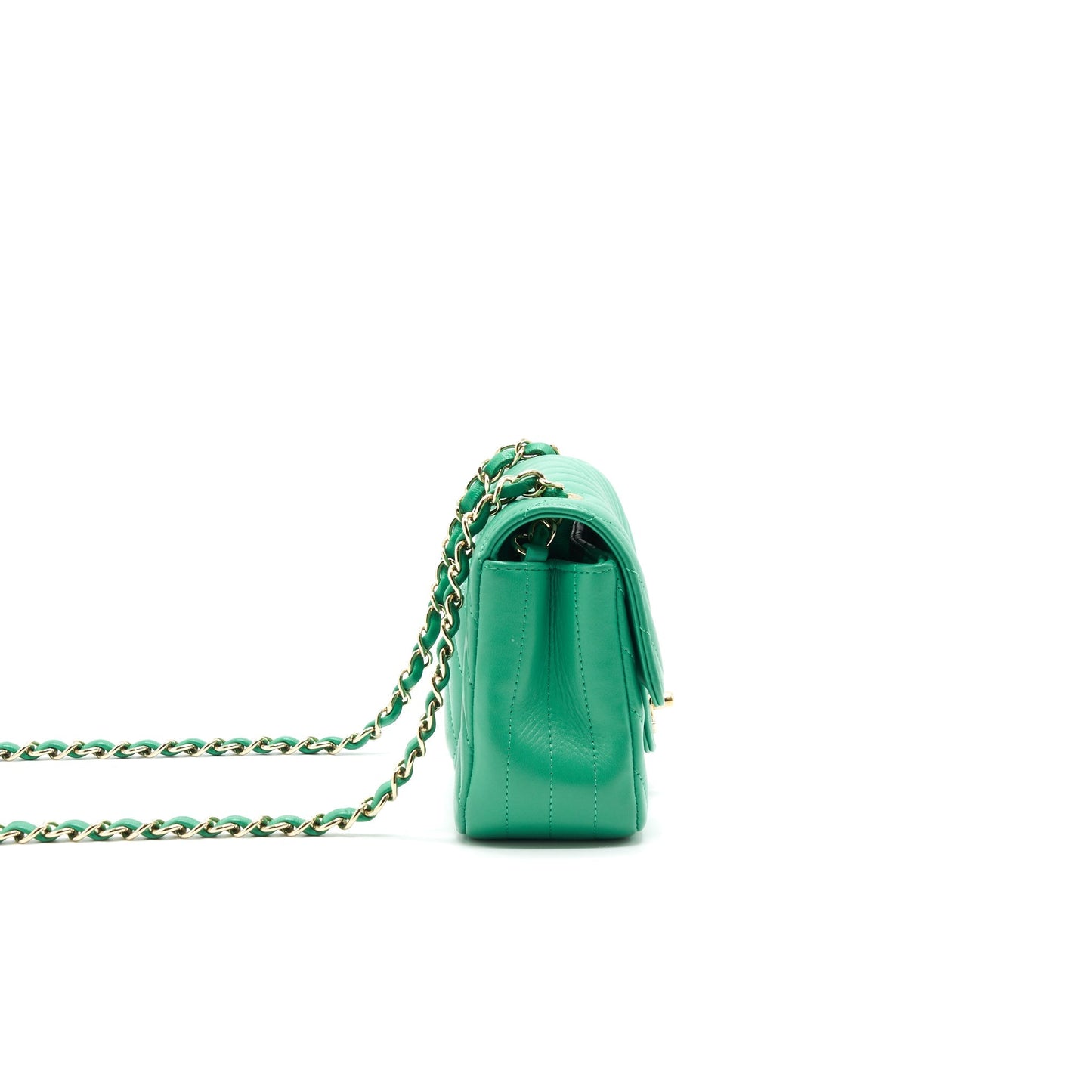 Chanel Chevron Mini Rectangular Green with LGHW Handbag