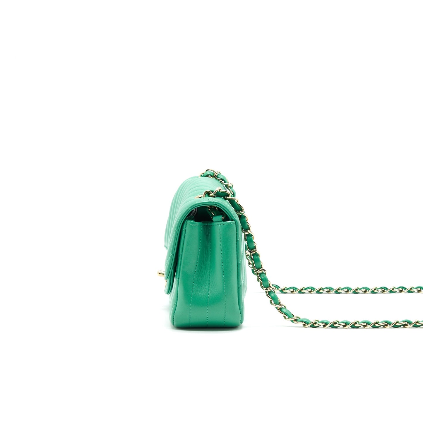 Chanel Chevron Mini Rectangular Green with LGHW Handbag