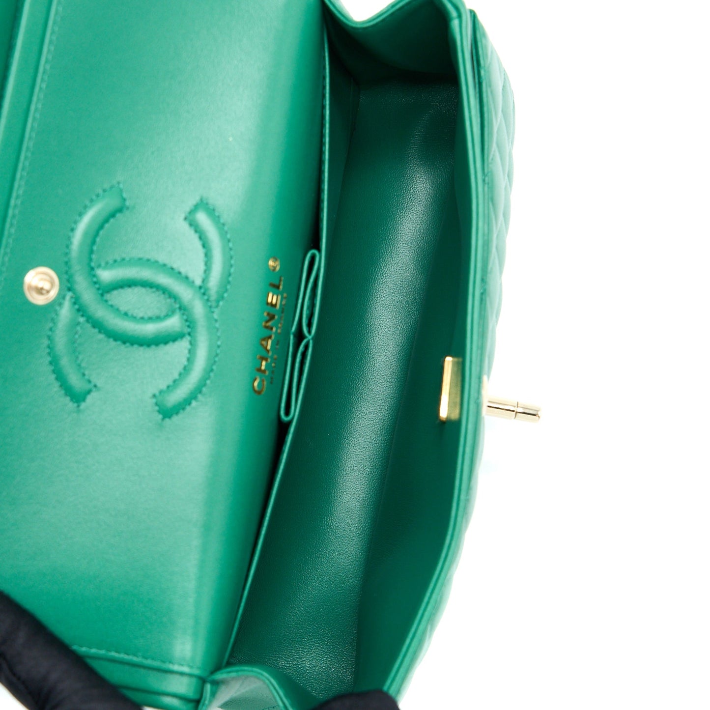 Chanel Small Classic Double Flap Bag Lambskin Green L(Microchip)