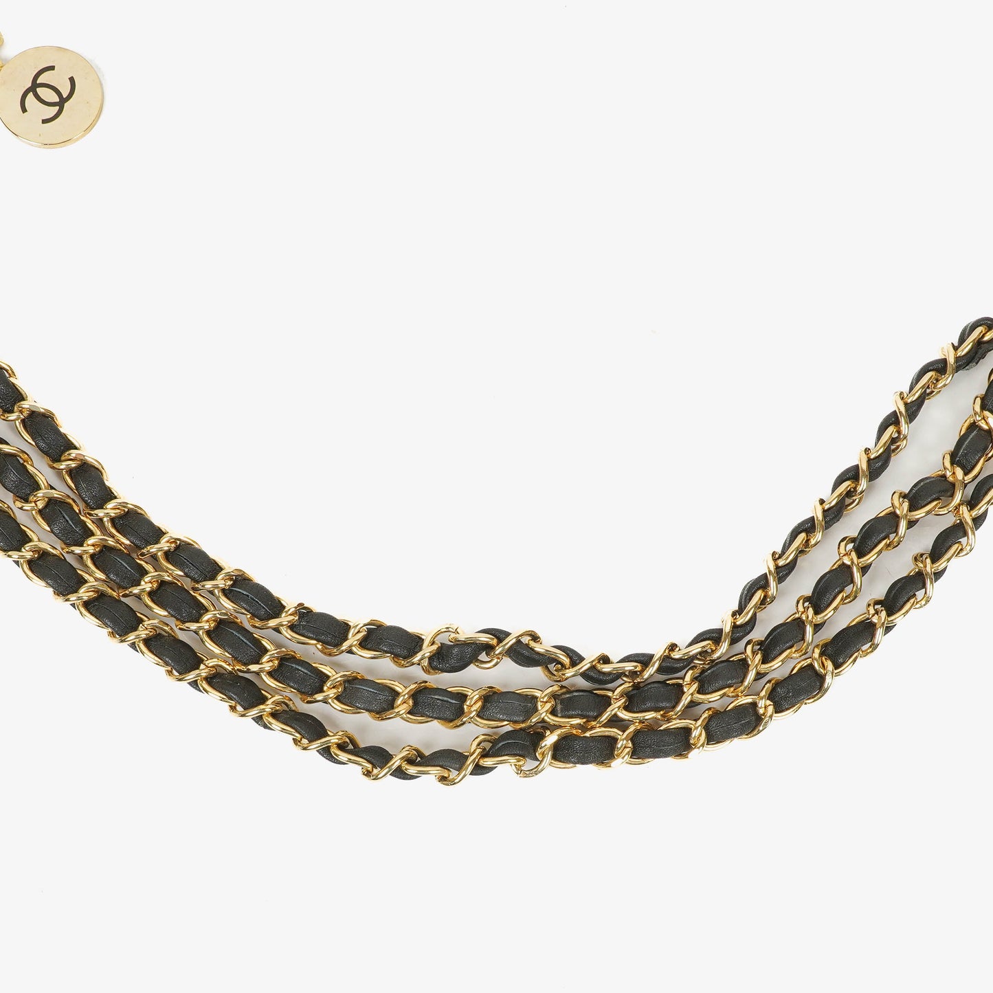Chanel Gold Chain And Black Leather Coin Belt