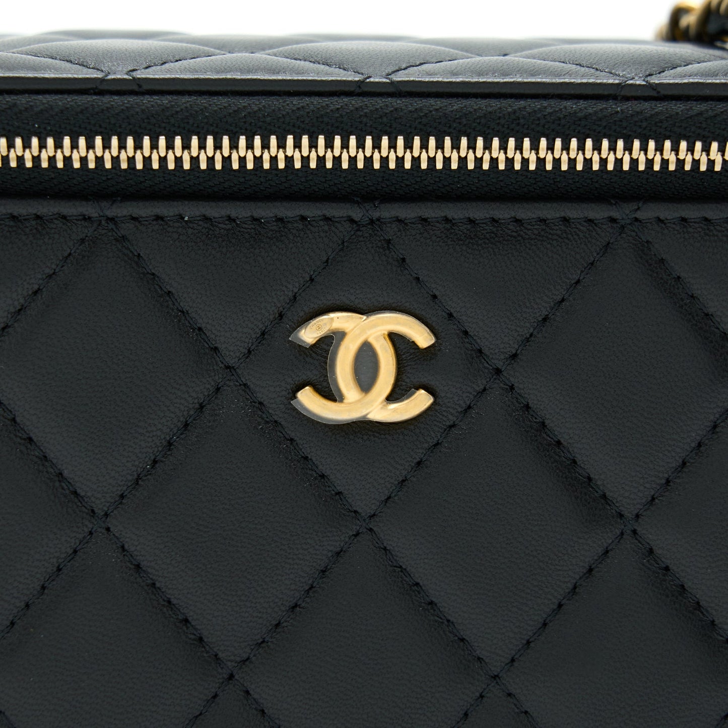 Chanel Pearl Crush Long Vanity With Chain Lambskin Black