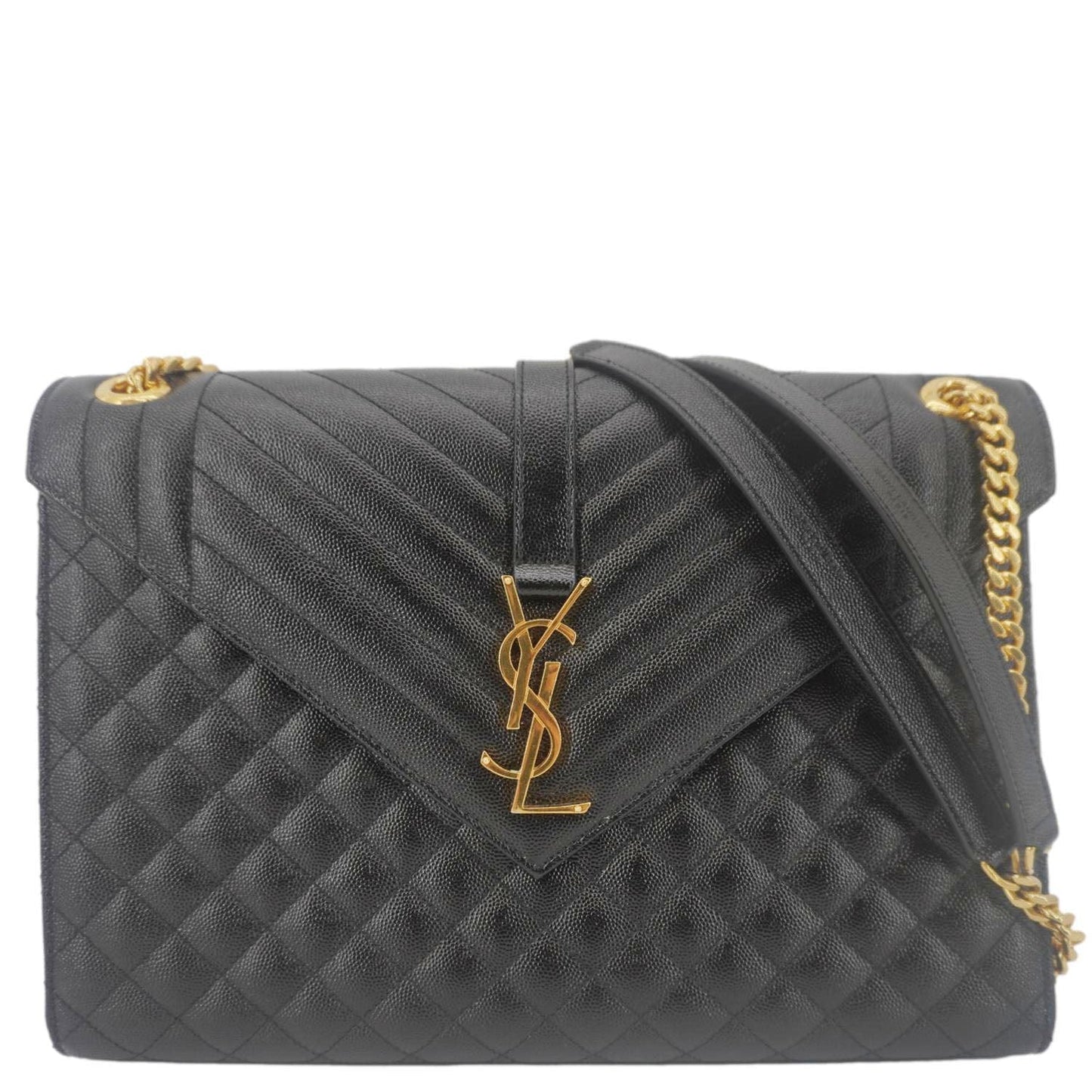 YVES SAINT LAURENT Envelope Flap Leather Chain Shoulder Bag Black