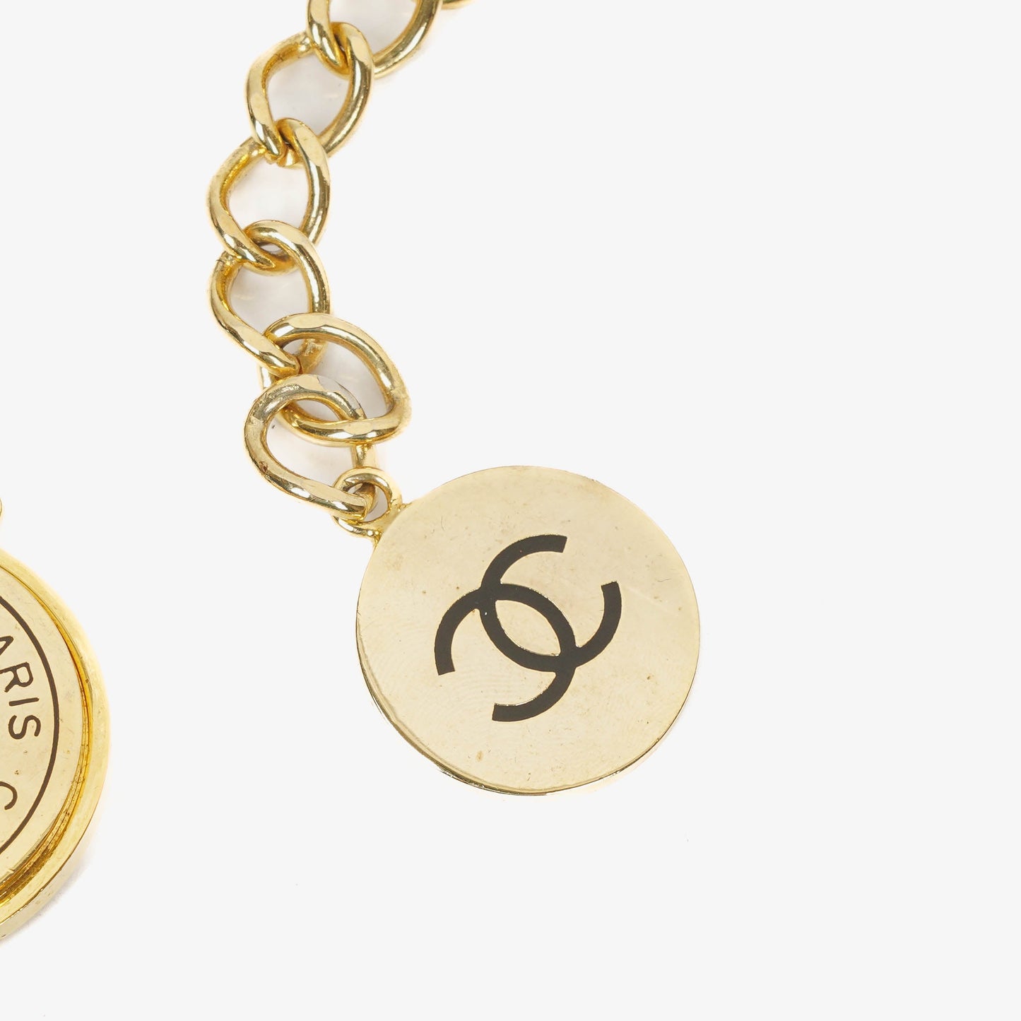 Chanel Gold Chain And Black Leather Coin Belt