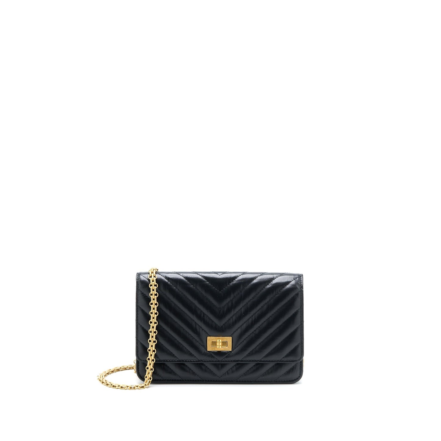 Chanel 2.55 Reissue Wallet On Chain Chevron Aged Calfskin Black Brushed  (Microchip)