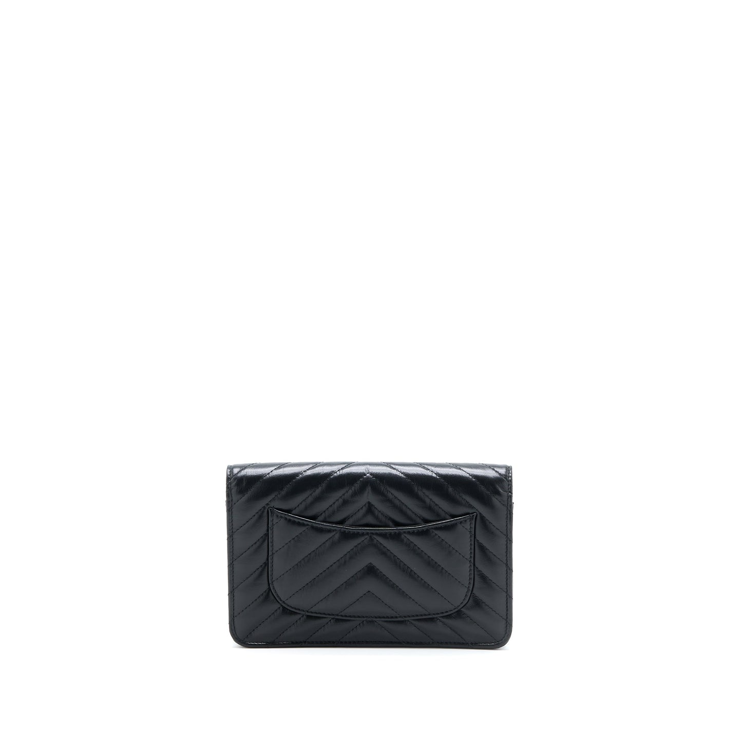 Chanel 2.55 Reissue Wallet On Chain Chevron Aged Calfskin Black Brushed  (Microchip)