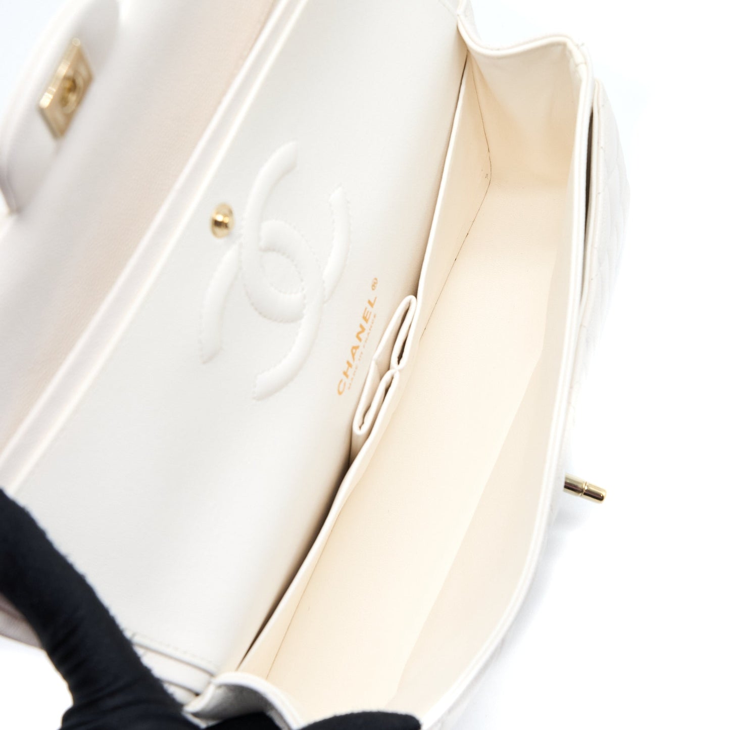 Chanel Medium Classic Double Flap Bag Caviar White L