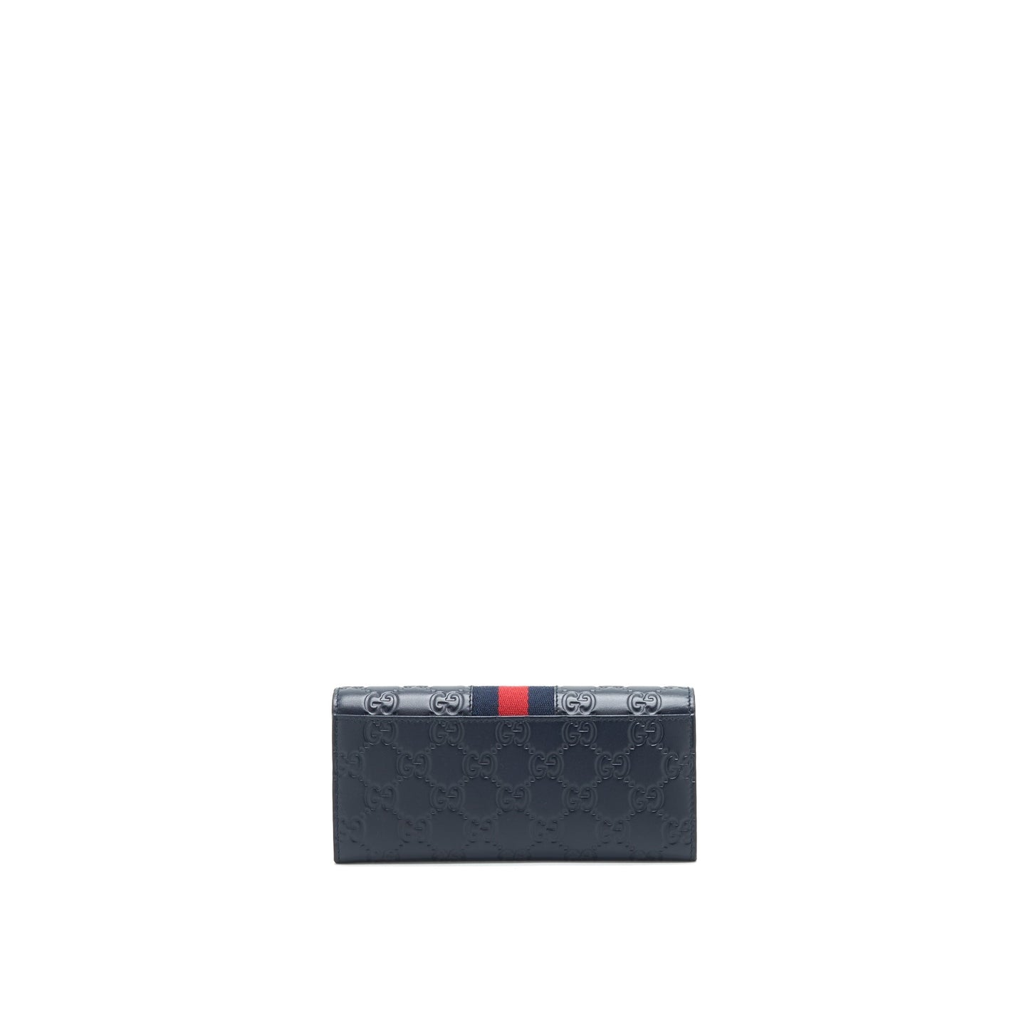 Gucci Men's Signature Web Leather Long Wallet In Dark Navy