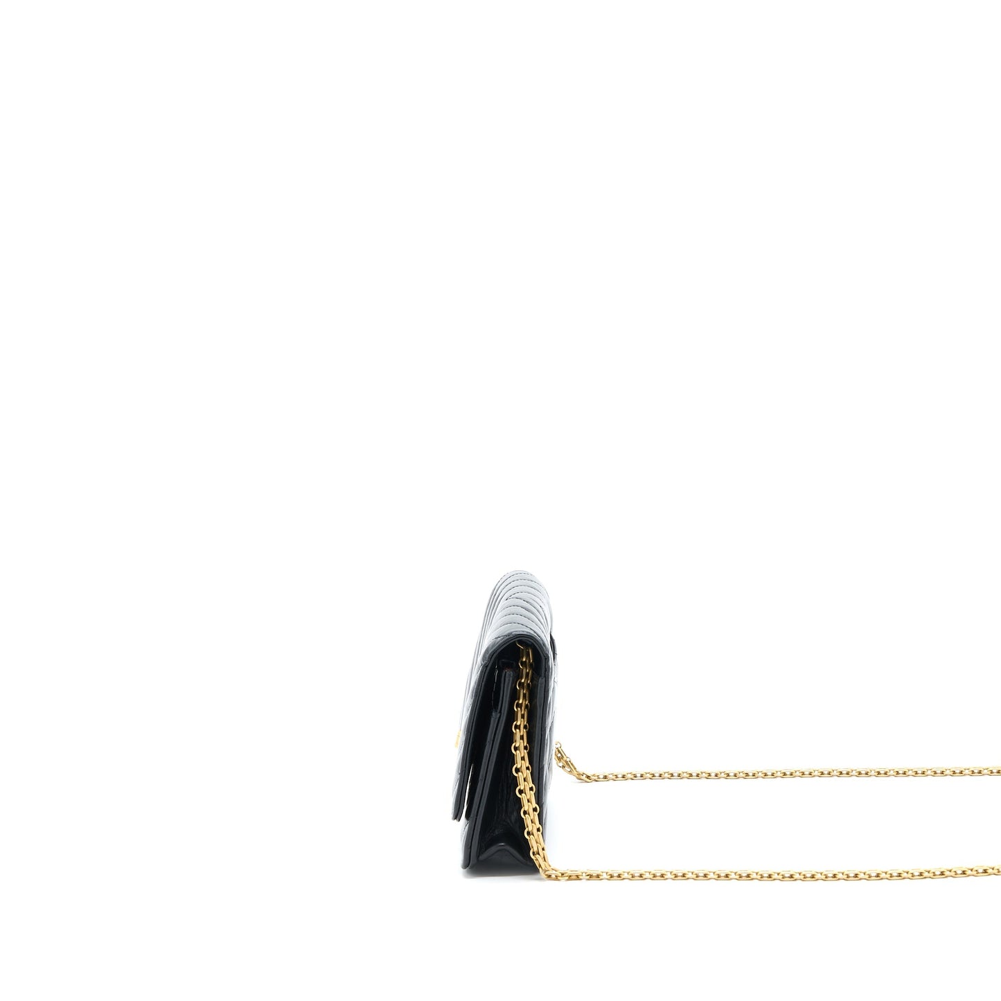 Chanel 2.55 Reissue Wallet On Chain Chevron Aged Calfskin Black Brushed  (Microchip)