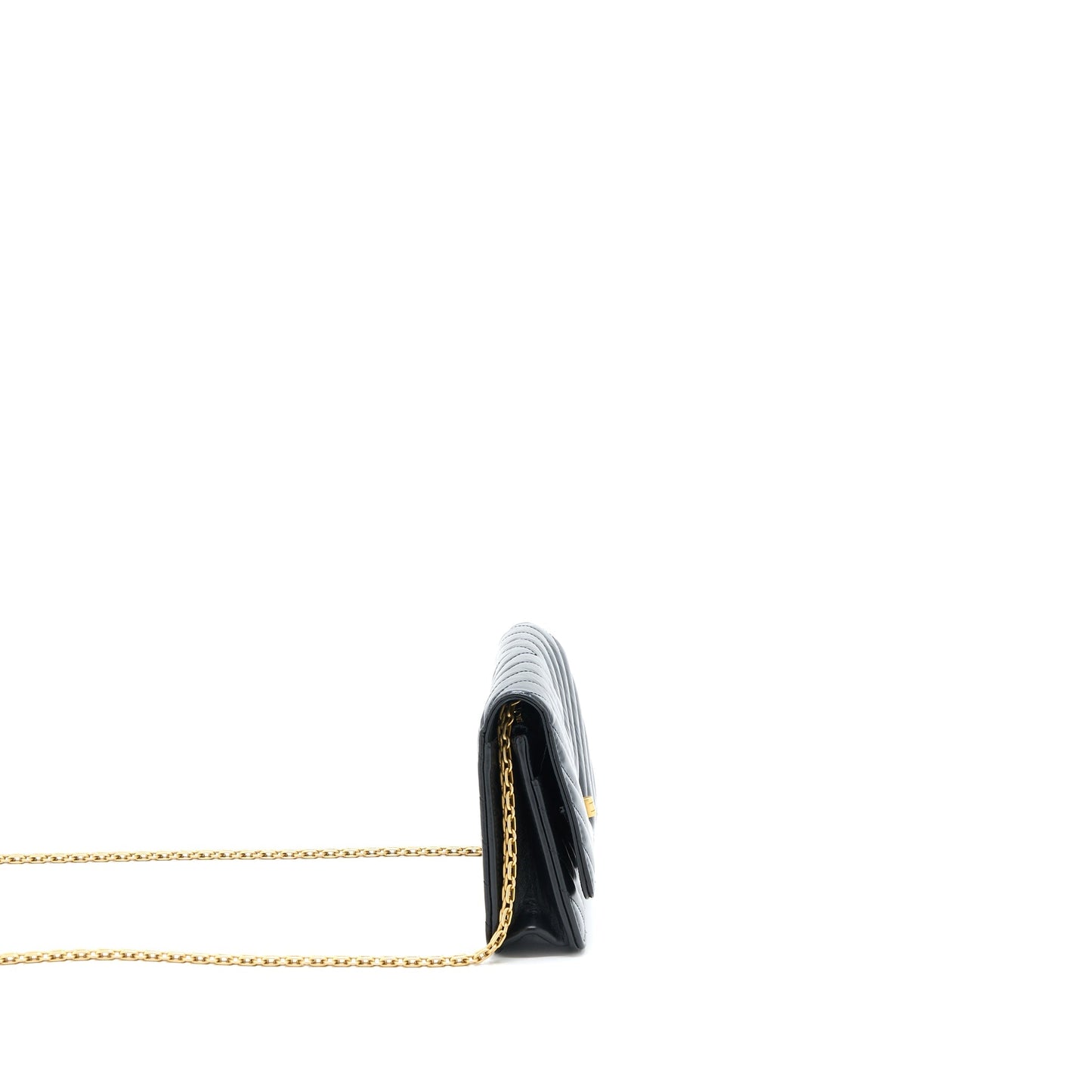Chanel 2.55 Reissue Wallet On Chain Chevron Aged Calfskin Black Brushed  (Microchip)