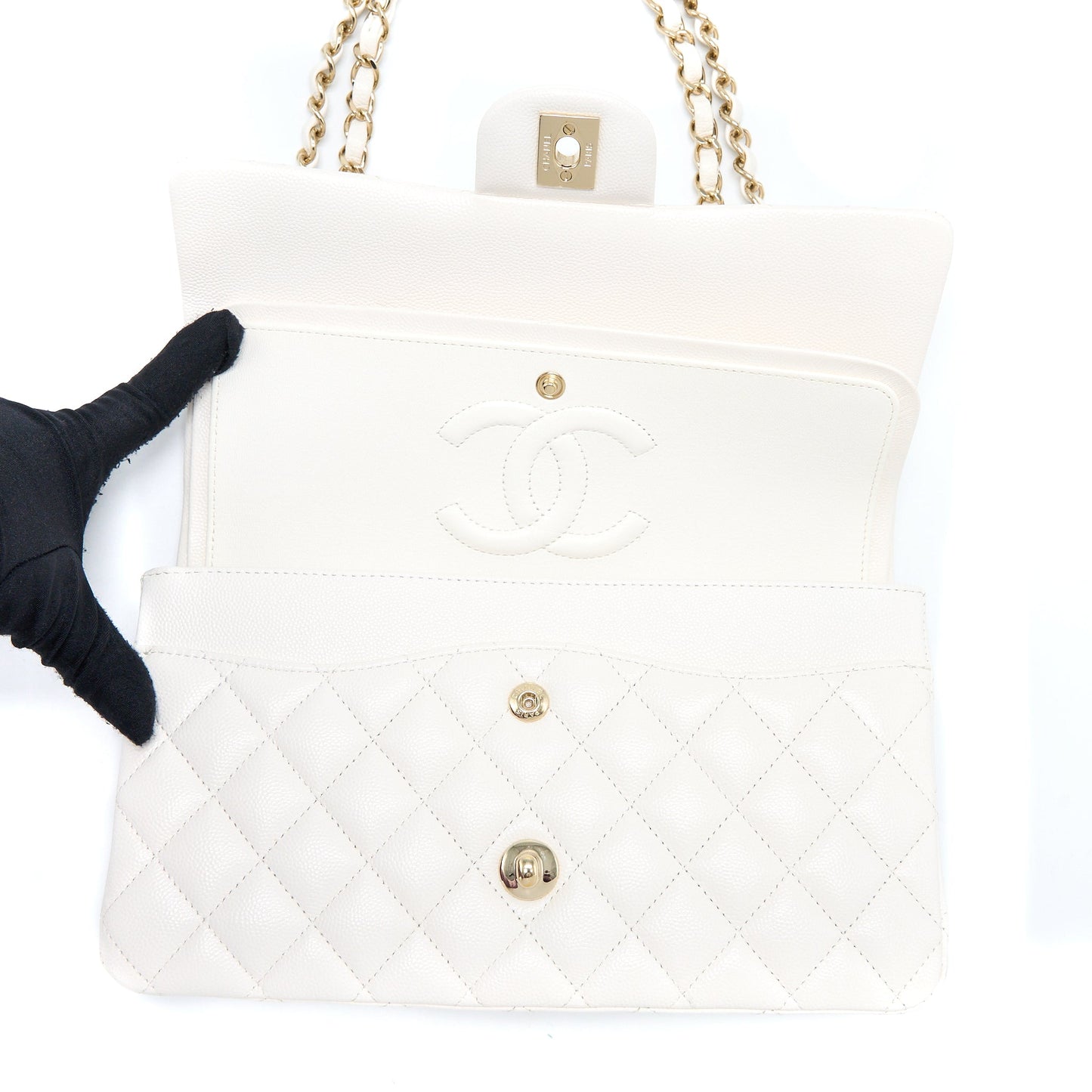 Chanel Medium Classic Double Flap Bag Caviar White L