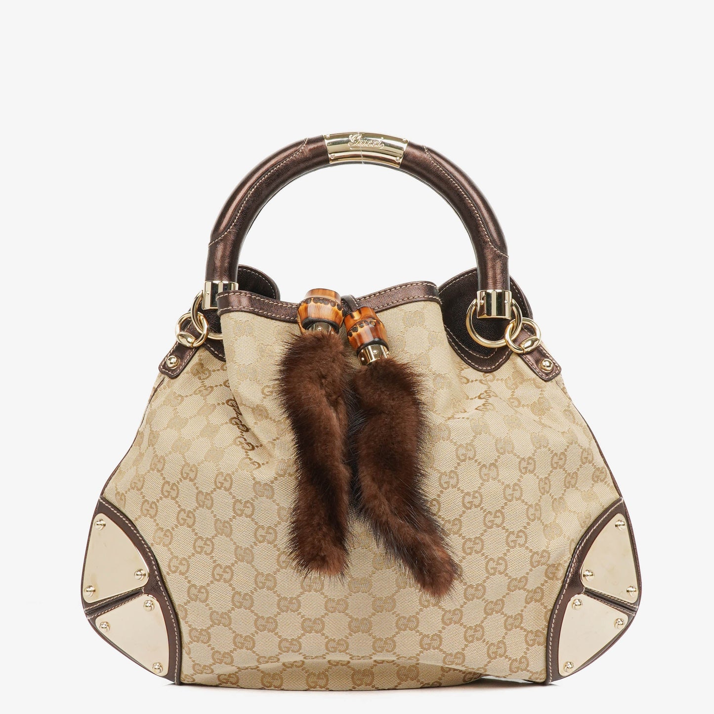 Gucci Monogram Canvas Mink Indy Top Handle Bag